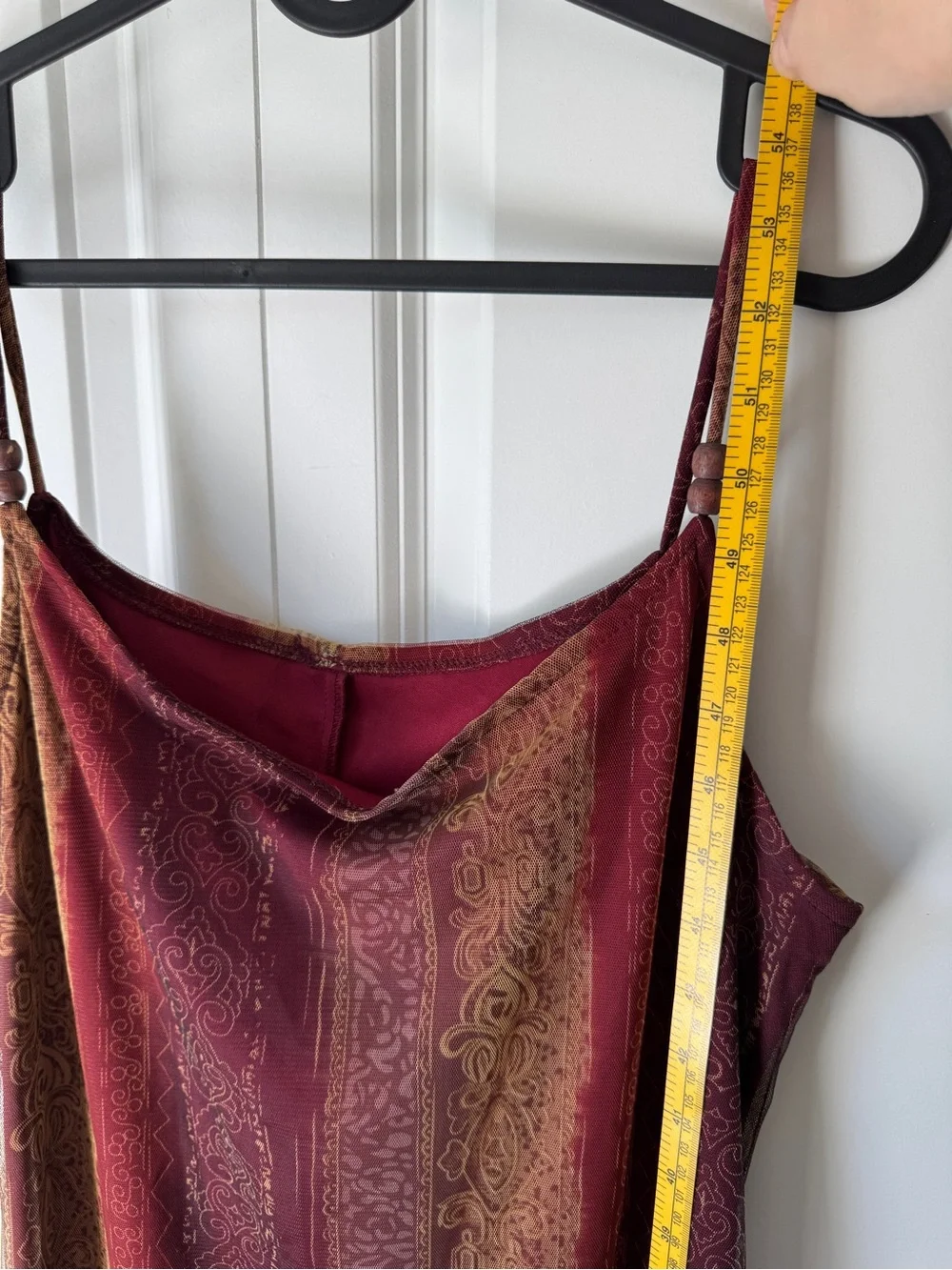 Vintage Y2K Boho Maxi Slip Dress Burgundy Gold Damask Scroll Stripe Mesh Size M - Picture 10 of 12